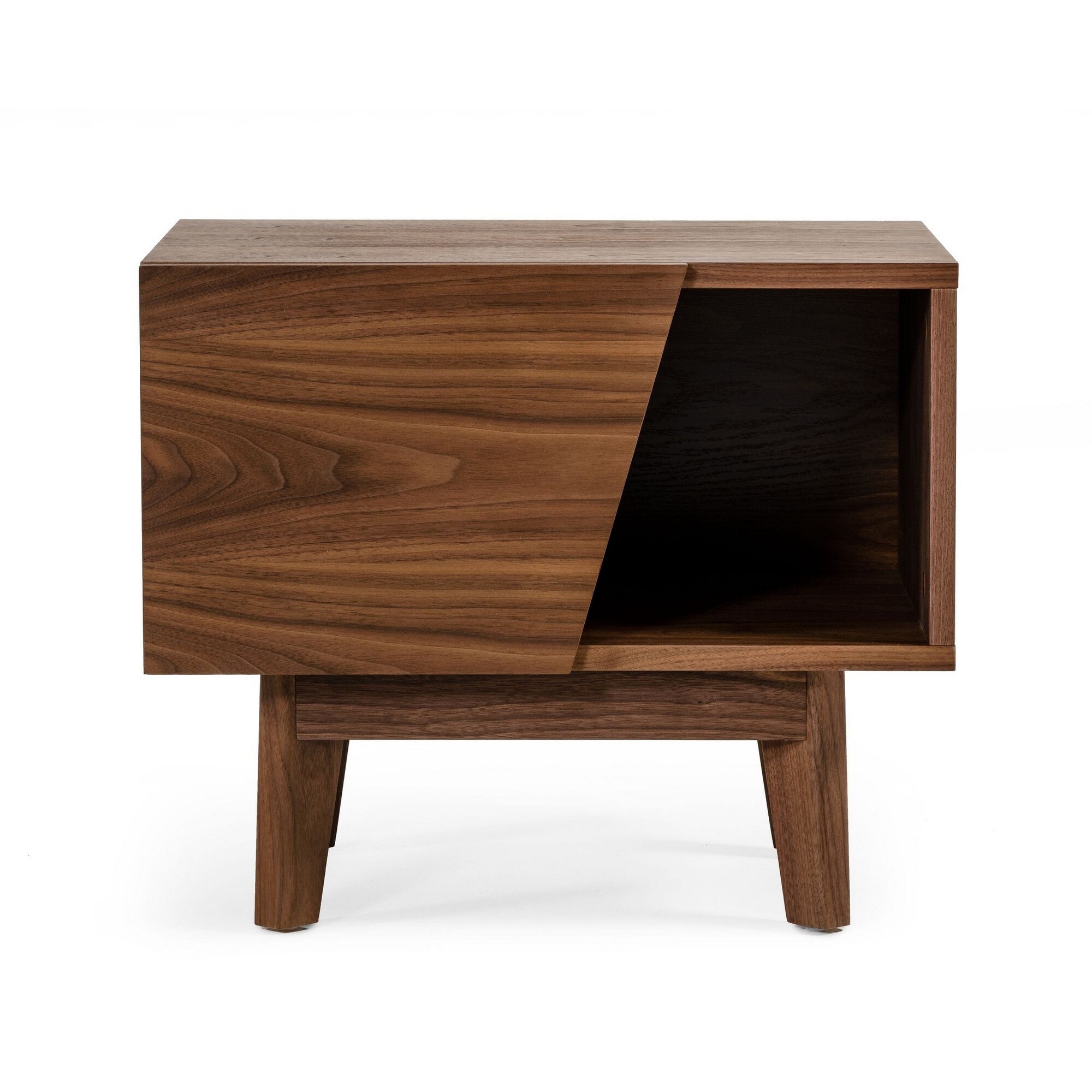 Cid 24 Inch Mid Century Modern Nightstand, 1 Drawer, 1 Compartment, Walnut