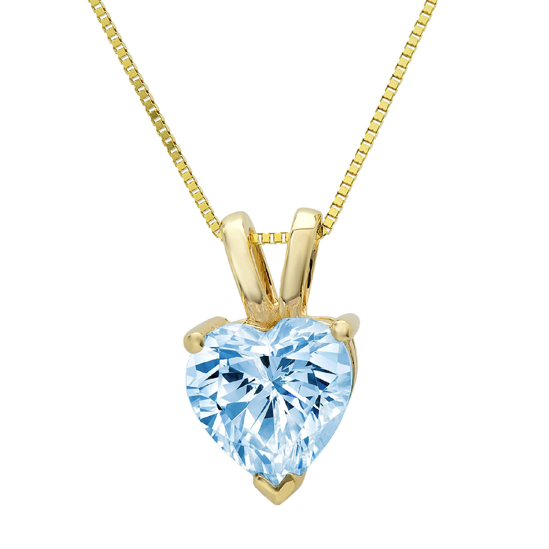 2.0 ct heart cut blue simulated diamond 18k yellow gold pendant + 18