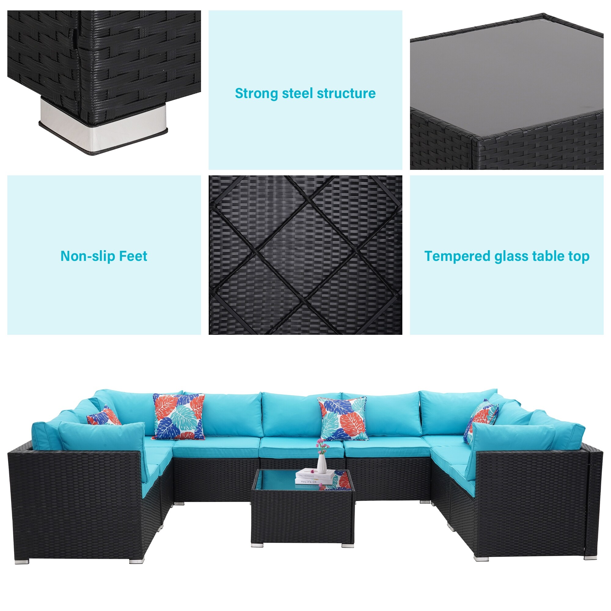 Zenova 10/11 piece Outdoor Patio Rattan Sofa Sectional Set Antique White 10-piece