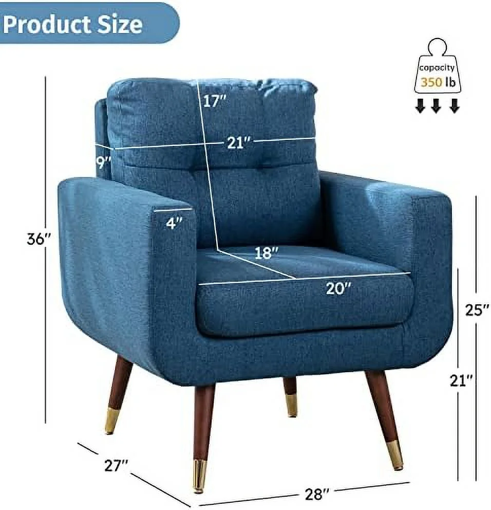TJUNBOLIFE Accent Chairs  Comfy Reading Chair Mid Century Modern Chair  Upholstered Tufted Living Room Chair Club Chair  Overstuffed Single Sofa Chair for Bedroom Waiting Room  Blue