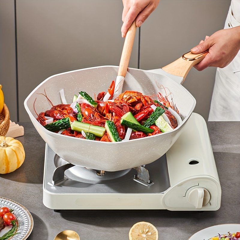 1pc, Octagonal Wok, Medical Stone Non-Stick Frying Pan, Stir Fry Pan, For Gas Stove, Induction Cooktop, Kitchen Utensils, Kitchen Gadgets, Kitchen Accessories, Home Kitchen Items, 11in/11.8''/12.5''