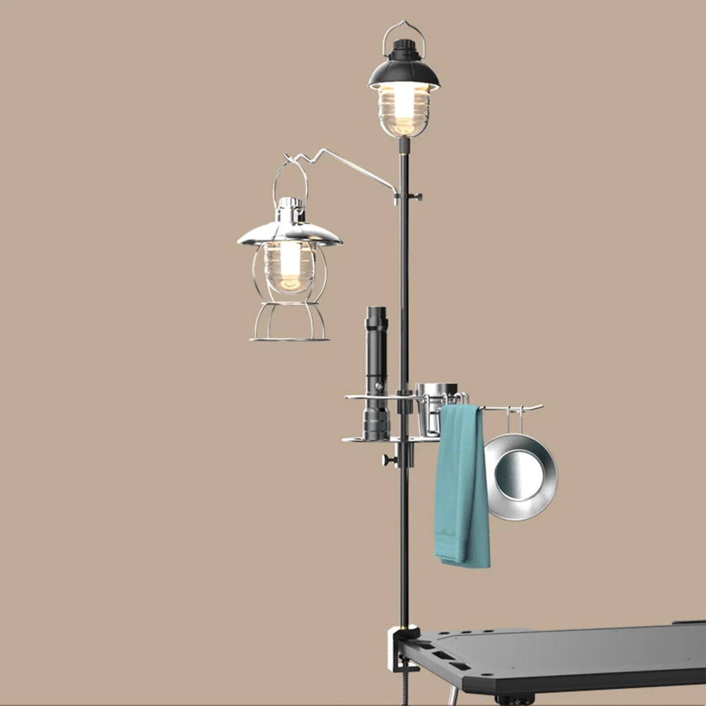 YUANTOOSE Collapsible Camping Lamp Pole Adjustable Heights Lightweight Aluminum Alloy Lantern Hanger for Picnic Hiking Garden