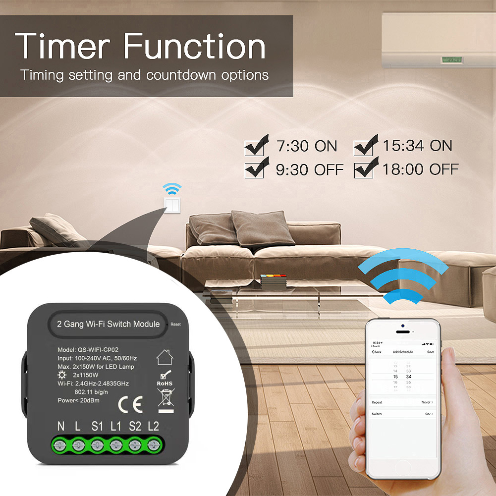 Spirastell Switch Module,Conversion 2 Switch Appliance Conversion 2 QS-WIFI-CP02 Tuya WiFi Remotes Compatible Voice APP Remotes Qs-Wifi-Cp02 Tuya Wifi lit Switch lit Switch lit Appliance Abody