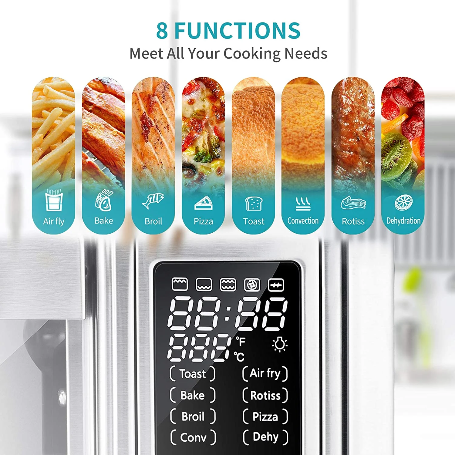 Ultrean Air Fryer Toaster Oven Combo, 32 Quart Convection Oven Countertop with Rotisserie, Toaster, Dehydrator, Bake, 7 Accessories & 50 Recipes, Silver