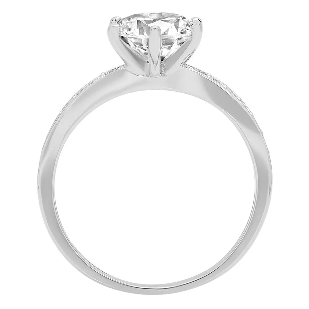 1.71 ct Round Cut Genuine Cultured Diamond SI1-SI2 G-H 18K White Gold Promise Wedding Statement Engagement Designer Ring W/ Crystal side stones size 3.5