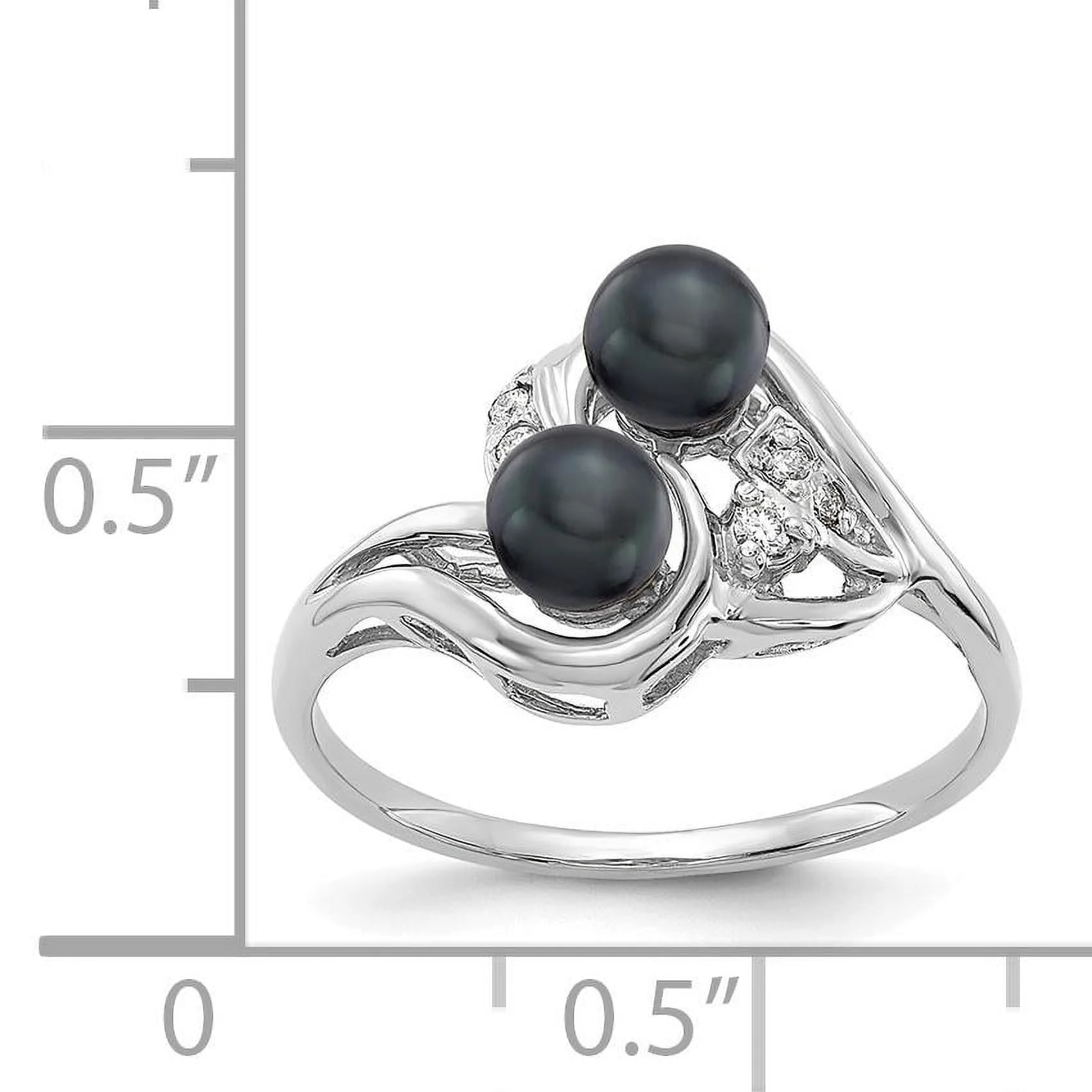 14k White Gold 4.5mm Black FW Cultured Pearl AAA Real Diamond ring