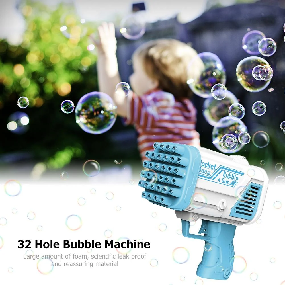 Bubble Machine, Bazooka 32 Holes Gatling Electric Soap Bubble Gun with fan, Magic Wand Bubble Toys with Music & Light  (Blue)