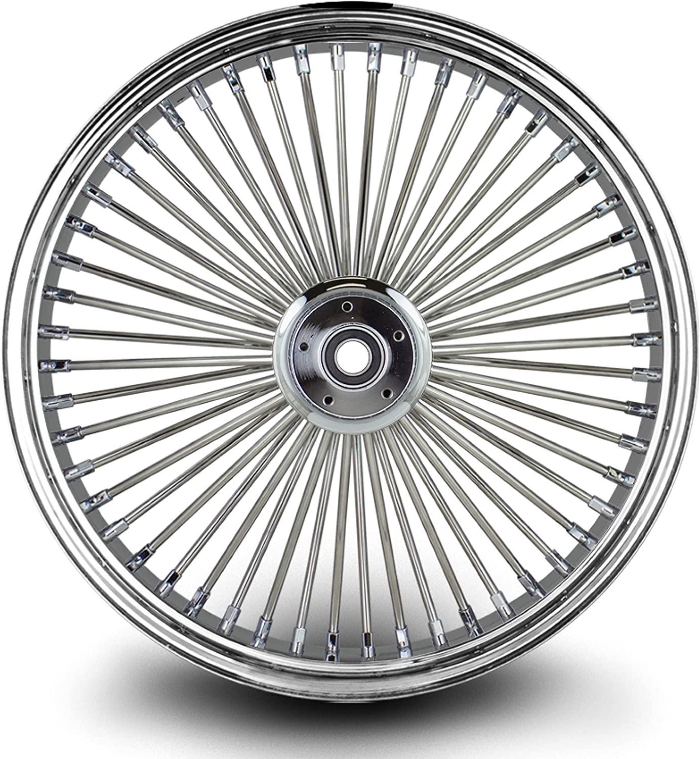 21X3.5 52 Fat Spoke Wheel for Harley Touring Bagger fits 2008 - ABOVE Models ( NO/ABS) (ALL CHROME & BLACK Wall Tire)