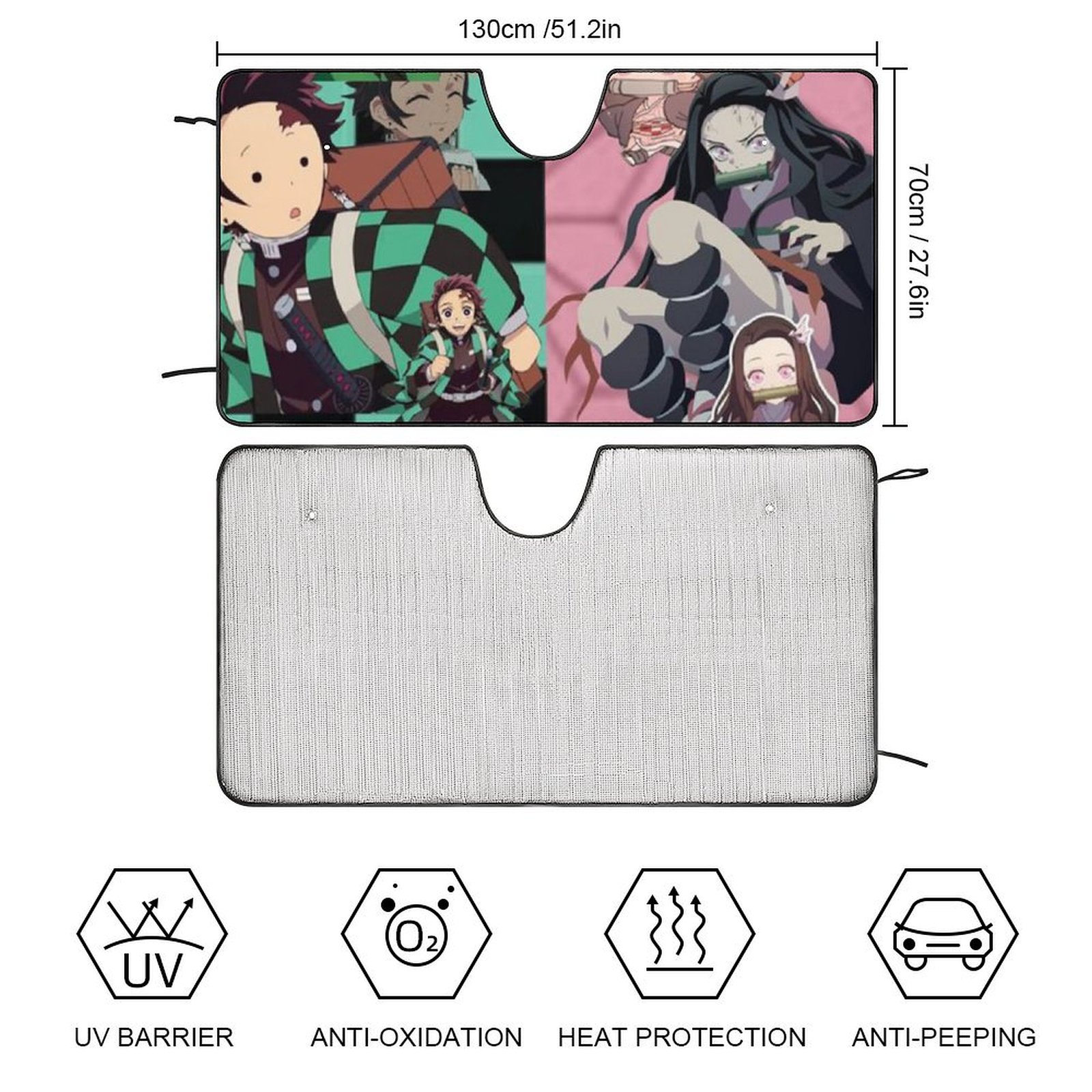 Anime Demon Slayer Nezuko Tanjiro Car Windshield Sunshade Accessories Umbrella Foldable Reflective Sun Visor Front Window Cover Protector