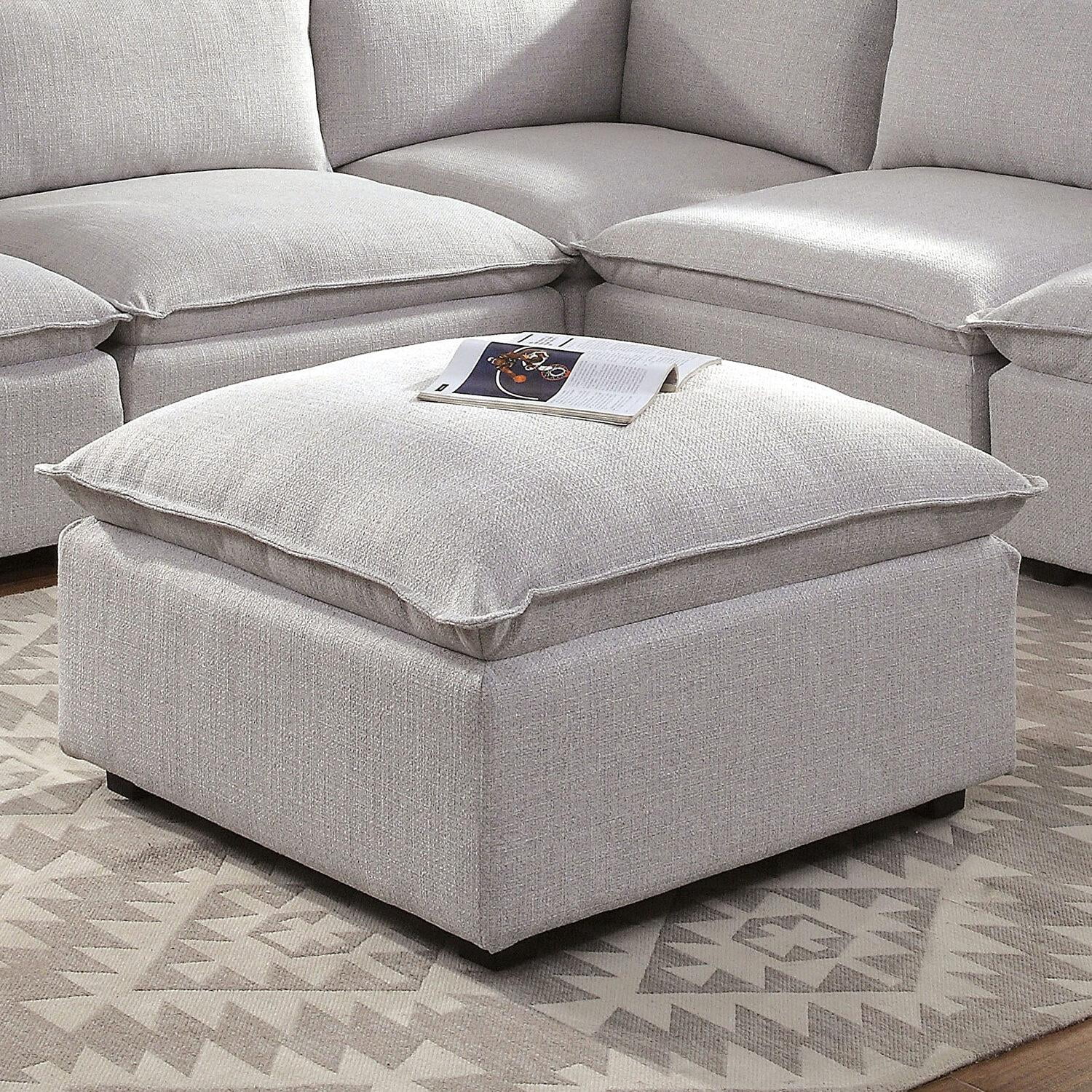 Contemporary Light Gray Linen-like Fabric Sofa and Ottoman FOA Arlene