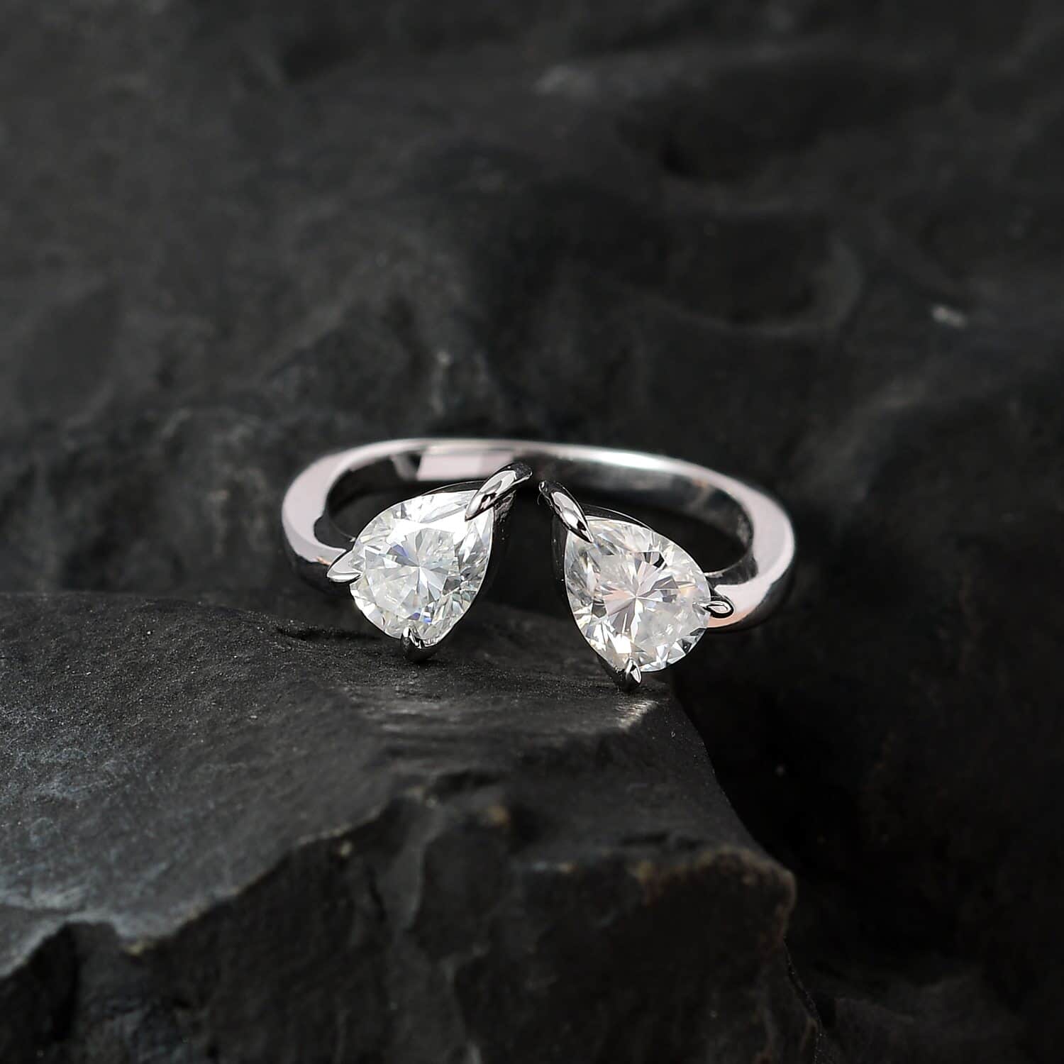 SHOP LC Luxoro Moissanite Pear 10K White Gold Bypass Openable Tear Drop Ring for Women Size 8 Ct 1.15 Birthday Gifts for Women Engagement Anniversary Wedding Promise