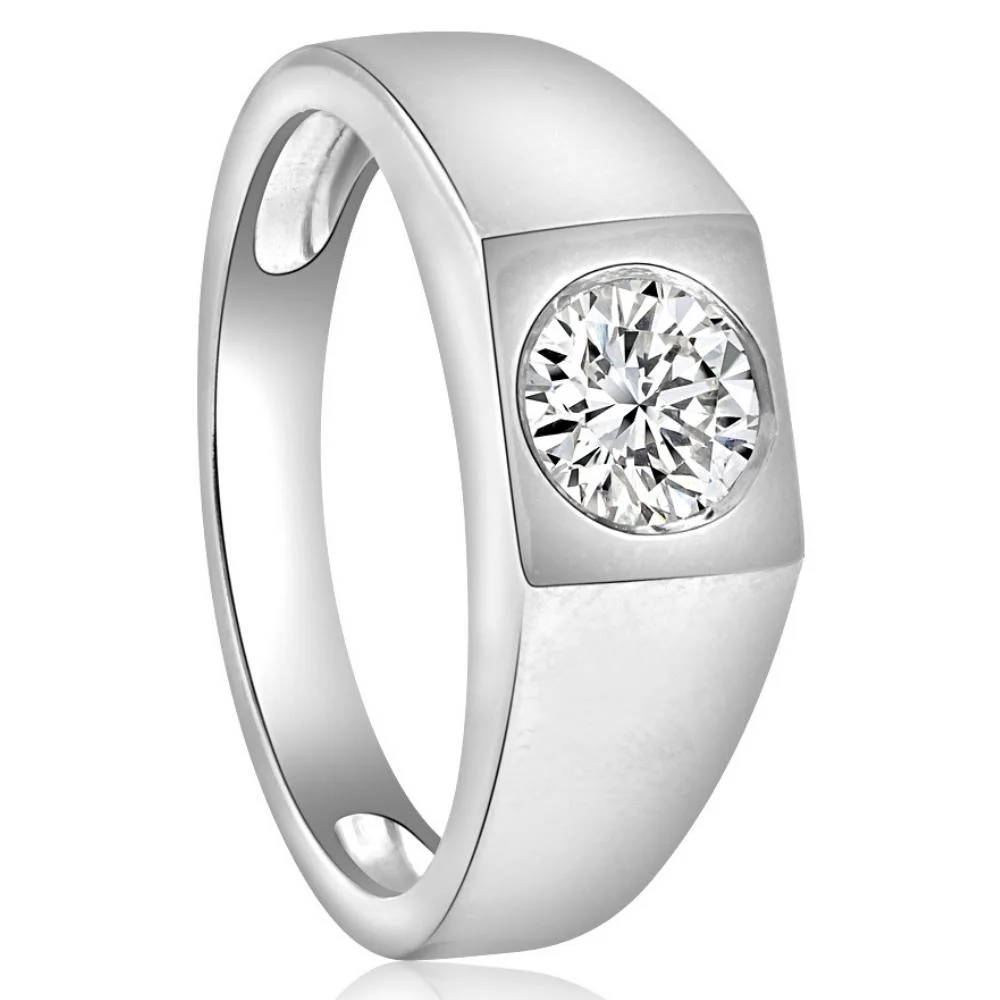 Pompeii3 1 Ct Solitaire Lab Grown Men's Diamond Wedding Ring in 10k White Gold