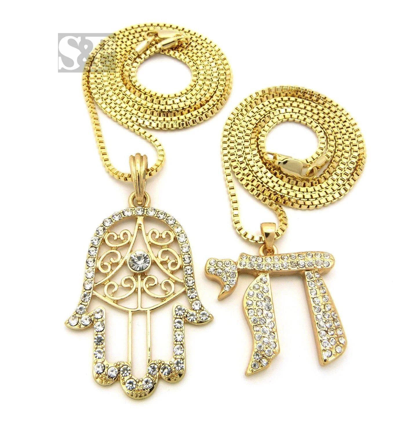 Hip Hop Iced CHAI, HAMSA Pendant w/ 2mm 24