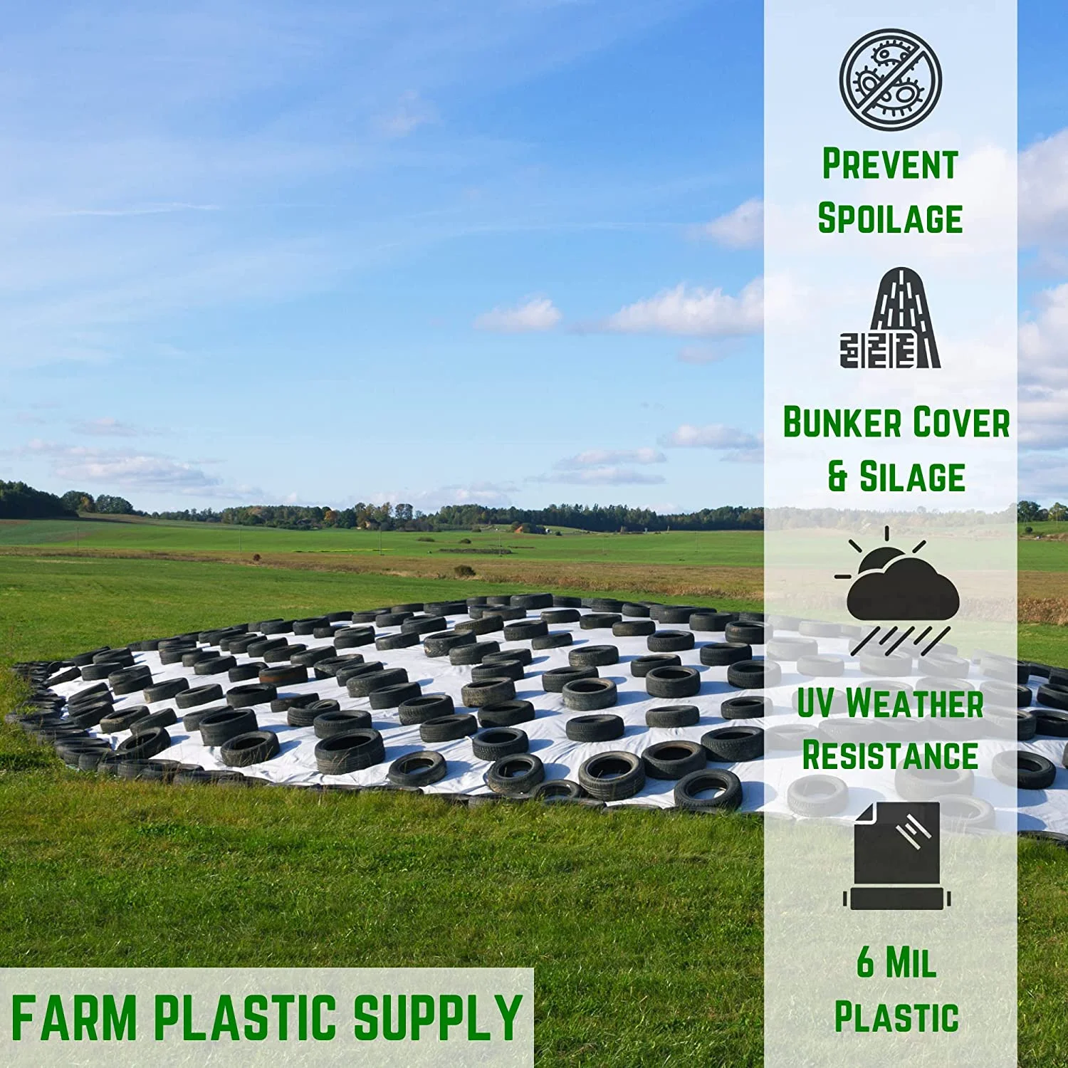 Farm Plastic Supply - Silage Tarp Black/White Plastic Sheeting - 6 Mil - (20' x 10') - Heavy Duty Polyethylene Plastic Tarp for Silage Cover, Bunker Cover for Farming, Agriculture, Ground Covering