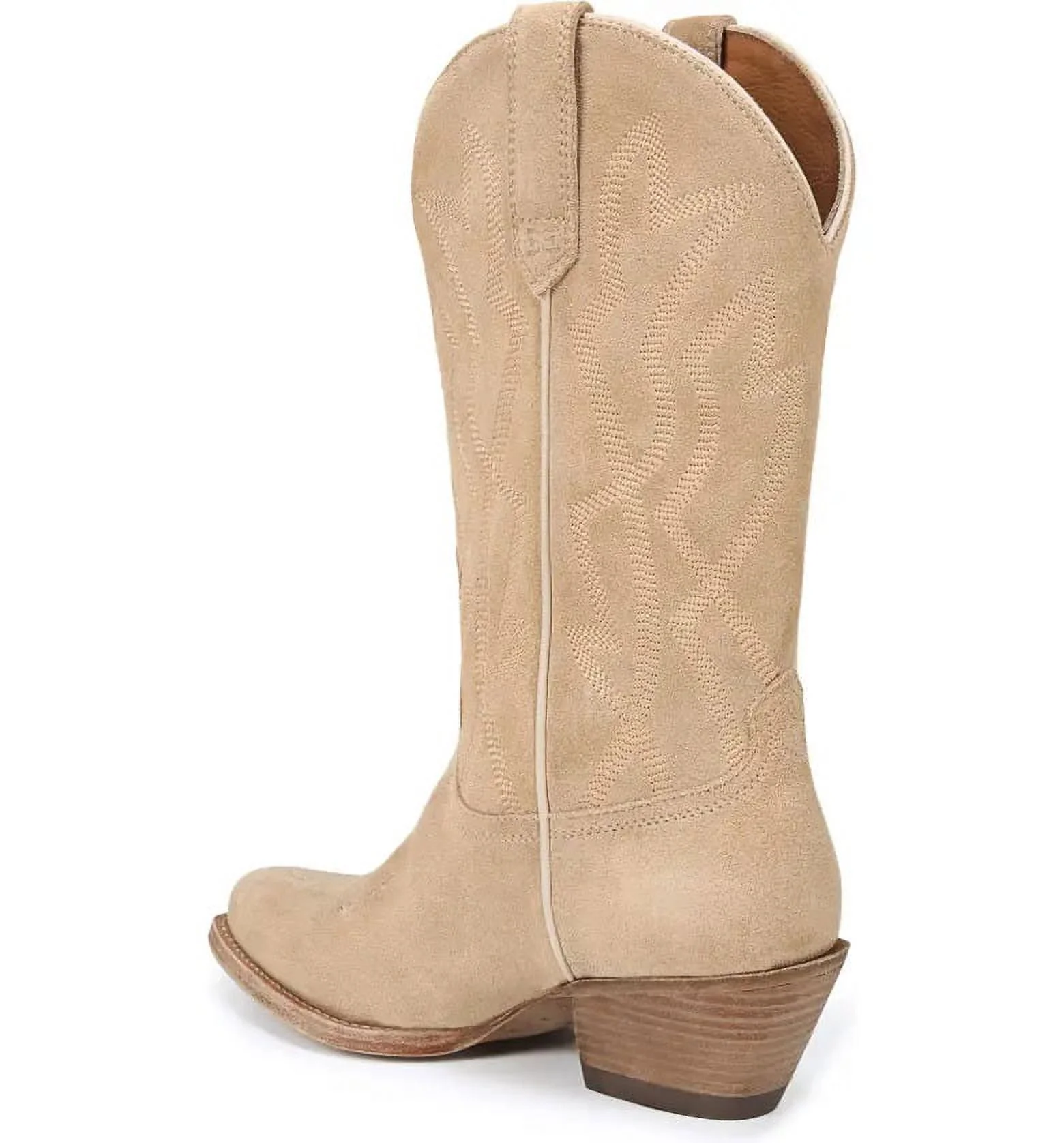 Sam Edelman Fuller Sand Suede Stacked Heel Pointed Toe Pull On Western Boots (Sand Suede, 10.5)