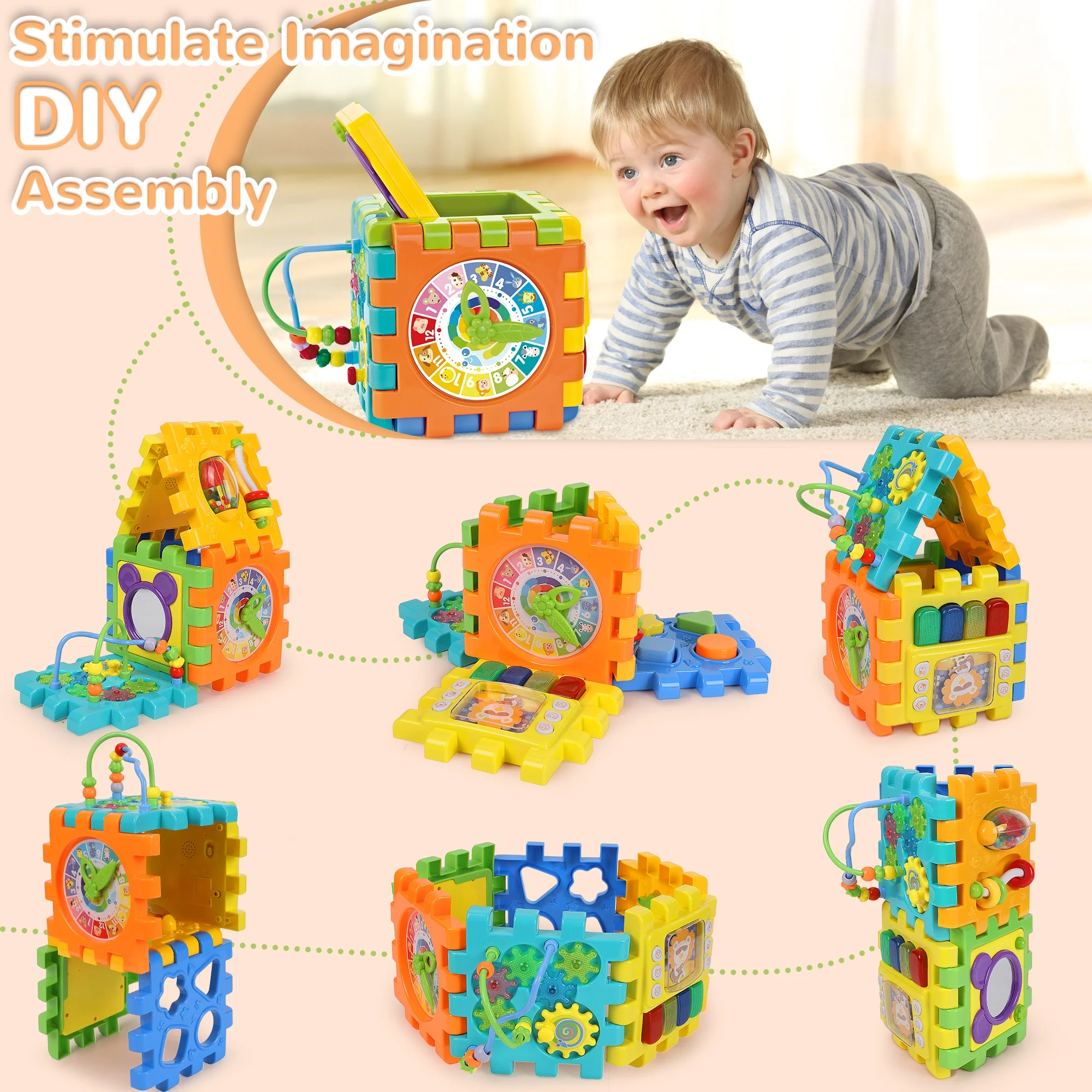 Wisairt Baby Activity Cube Learning Toys for 6-36 Months,Educational Montessori Toddler Toys Birthday Party Gifts for Boys Girls(Muti-color)