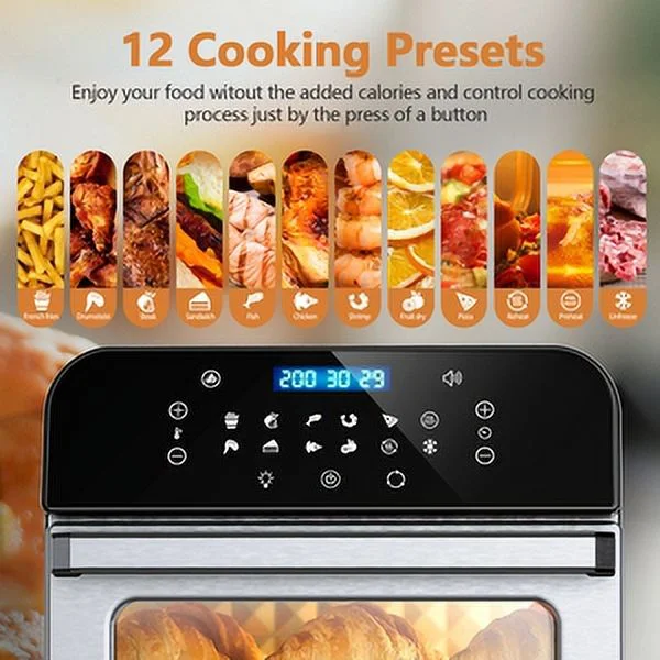 whall Air Fryer Oven,12QT 12-in-1 Air Fryer Convection Oven,Rotisserie,Roast,Bake,Dehydrate,12 Cooking Presets,Digital Touchscreen,Stainless Steel,with Accessories&Recipes