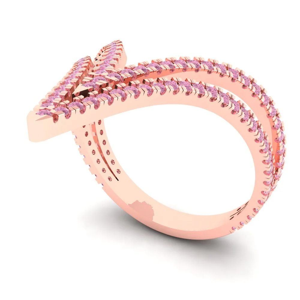 0.52 ct Brilliant Round Cut Simulated Pink Diamond 14k Rose Gold Statement Ring size 3.75