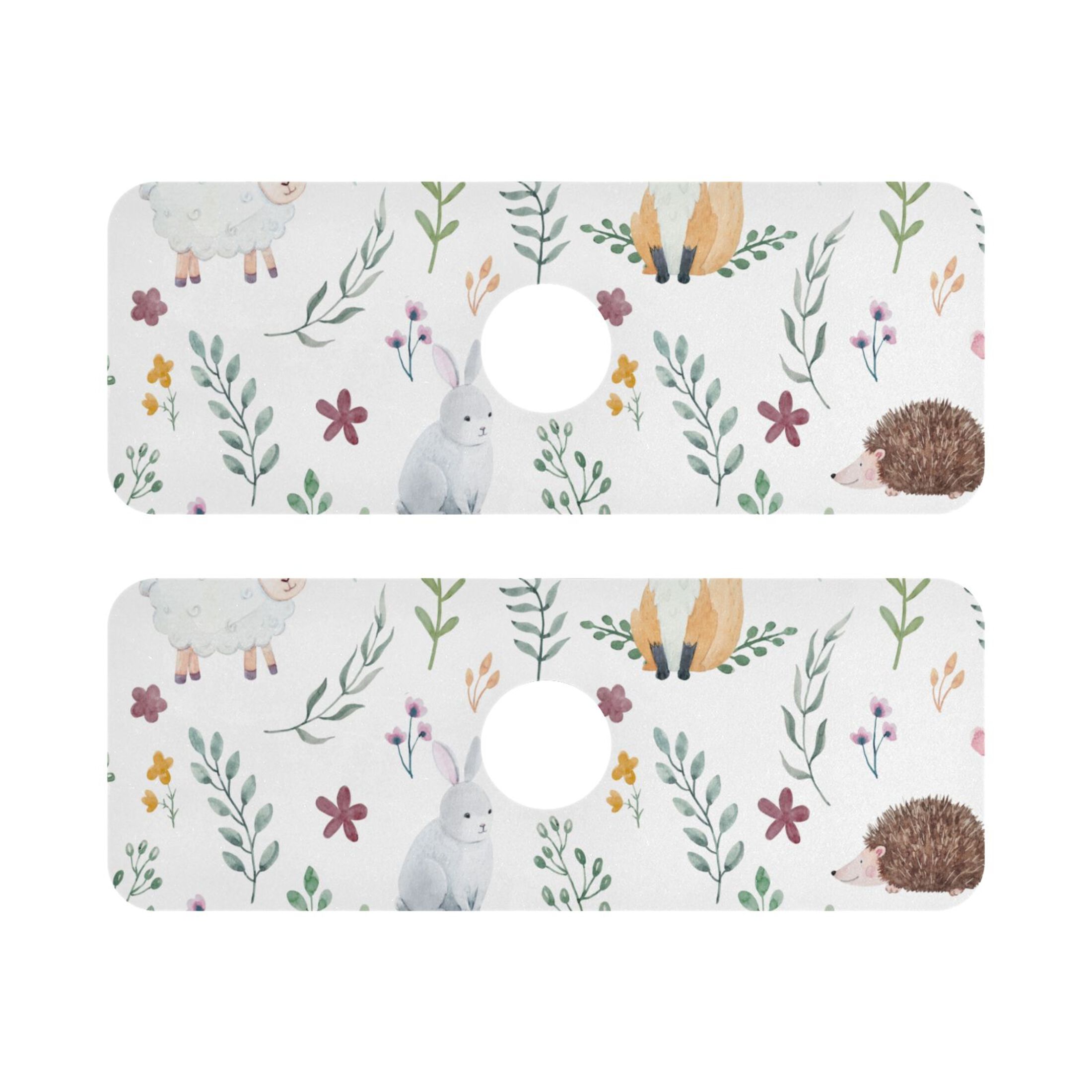 Fox and Leaves 2 PCs Sink Splash Guard Set Kitchen Faucet Drying Mat Absorbent Bathroom Water Catcher Draining Mats Decorative 30x5.4in