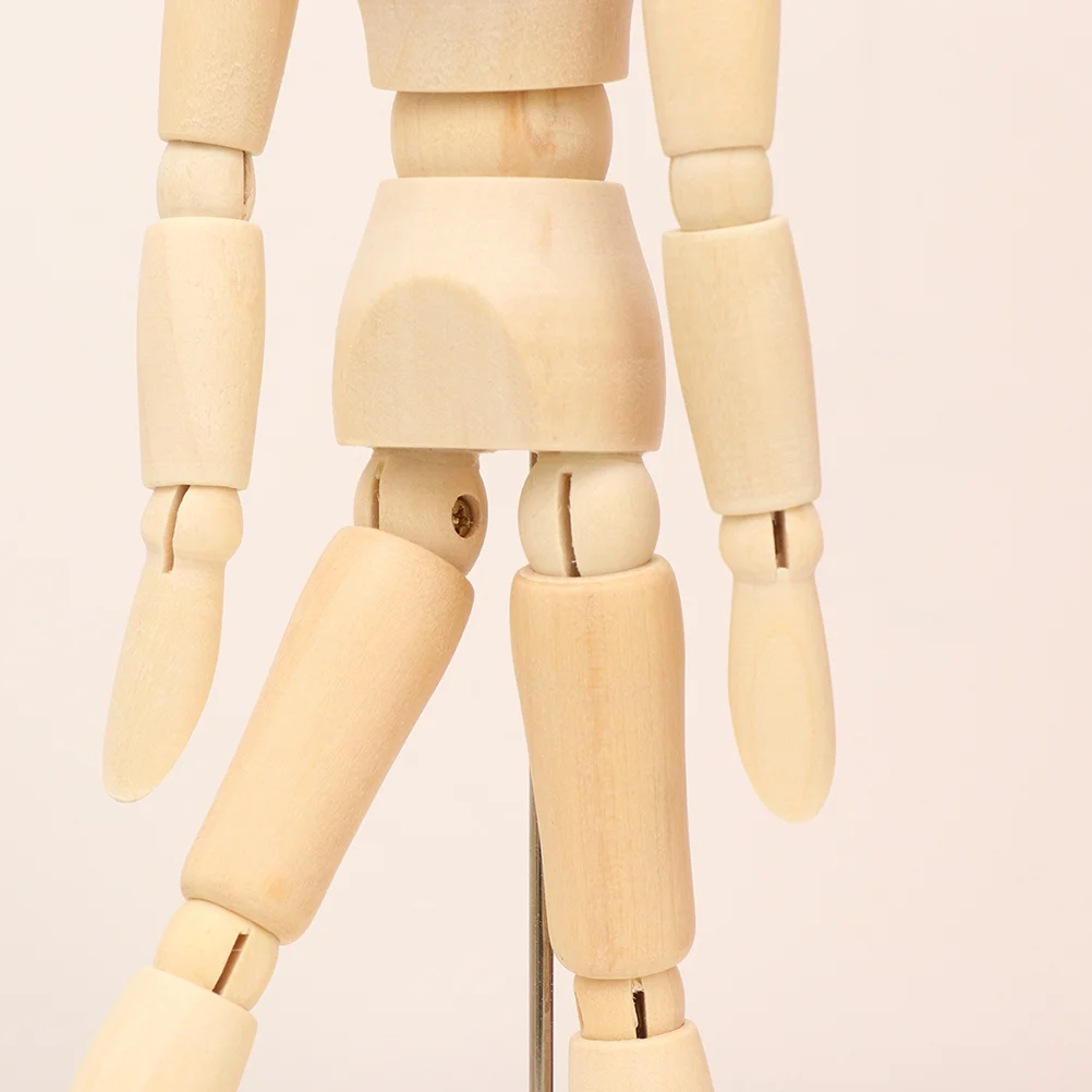 4Pcs Wooden 3D Movable Joint Puppet Ornaments Delicate Doll Sketch Model Adornments Wooden Crafts Decoration (Wood Color)