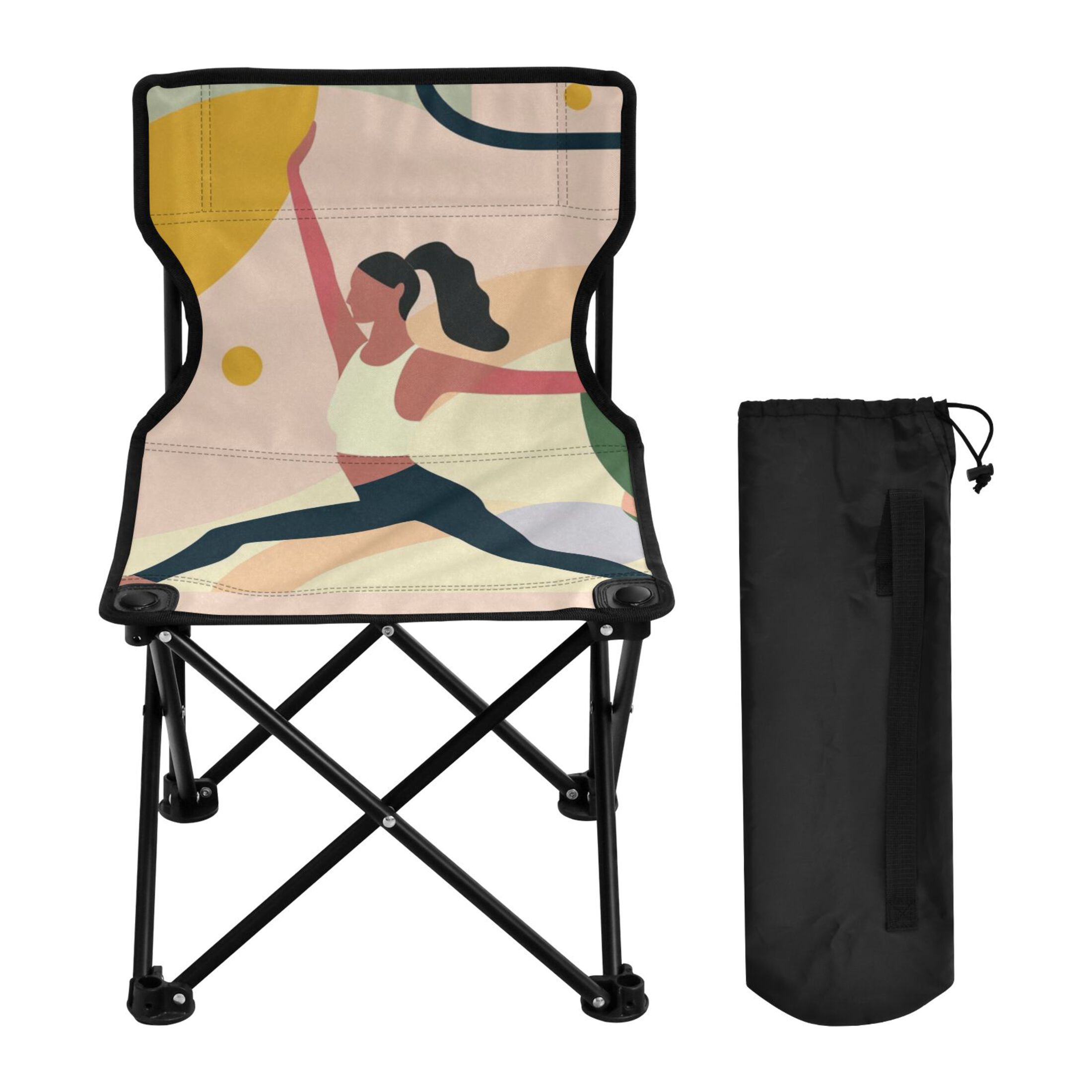 Girl Yoga Portable Camping Chair Outdoor Folding Beach Chair Fishing Chair Lawn Chair with Carry Bag Support to 220LBS