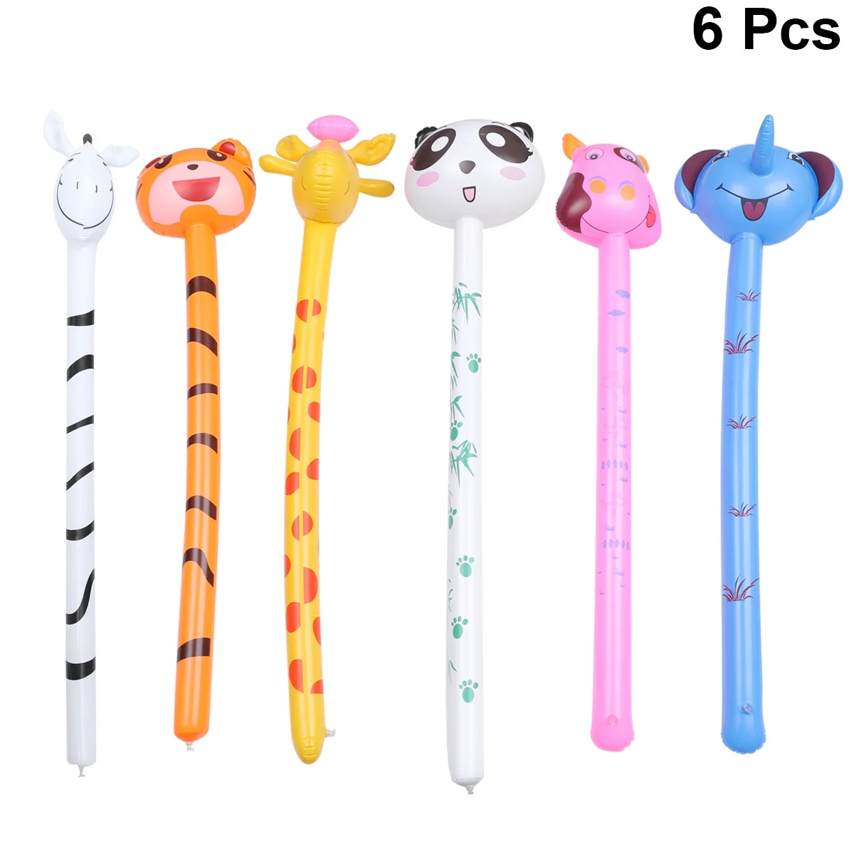 6pcs Kids PVC Inflatable Animal Toy Funny Inflatable Toy Playing Long Stick Toy (Mixed Style)