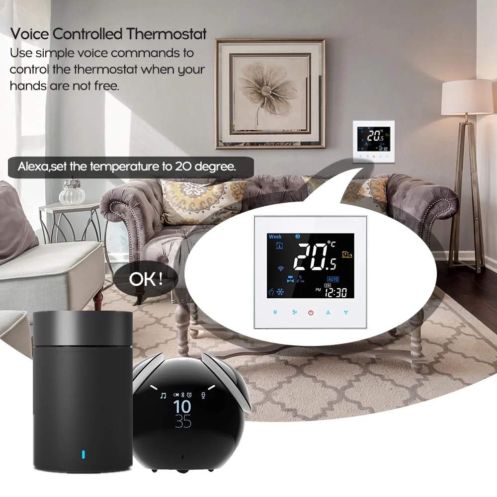 Walmeck Thermostat,Pipe Wifi Room Temperature Air Conditioner WiFi Voice Temperature Abody Pipe WiFi Voice Conditioner Voice Pipe