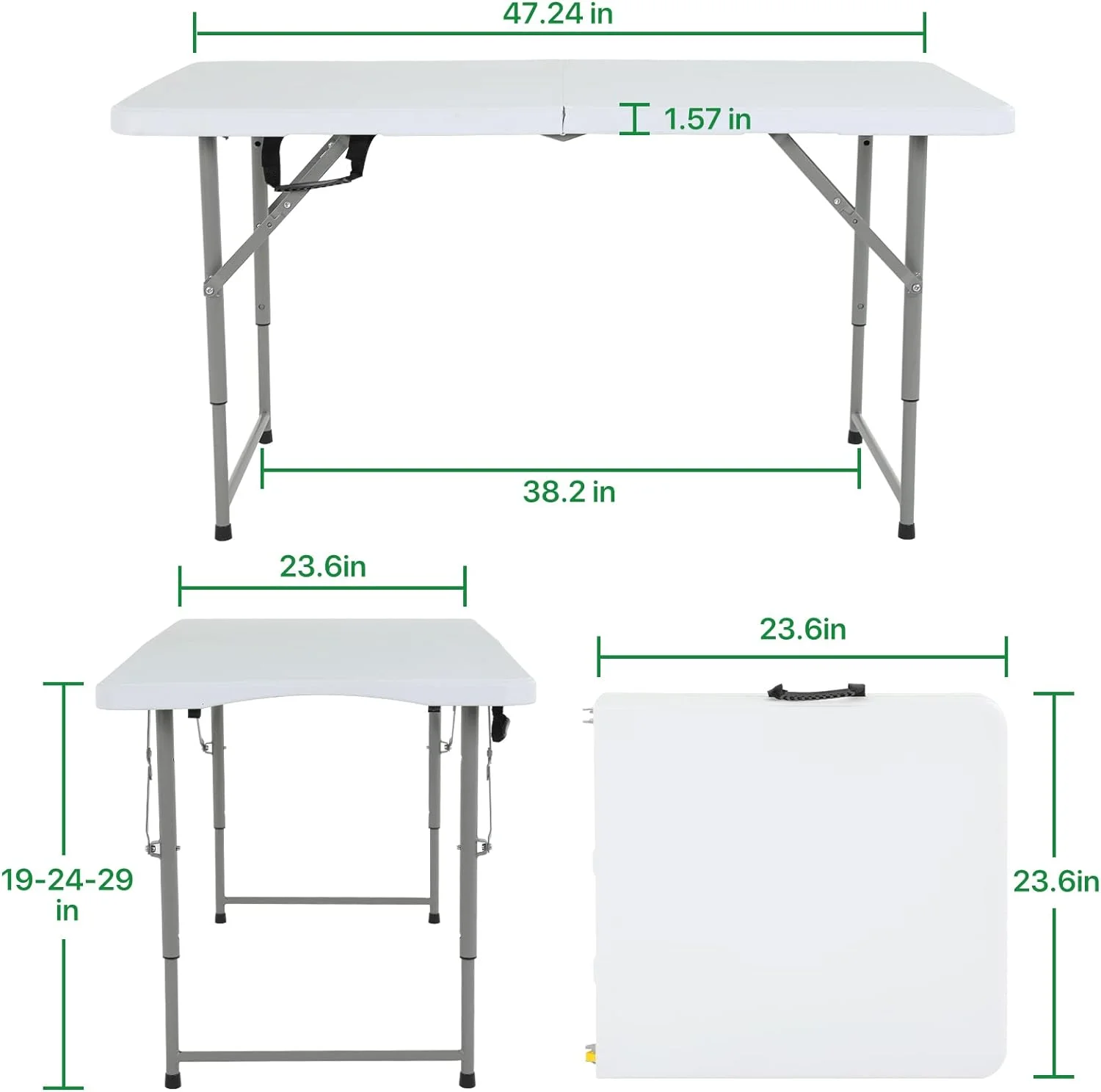NiamVelo 4 ft Folding Table Plastic Portable Tables w/Handle, Adjustable Height Camping Table for Home Office Party Picnic, White