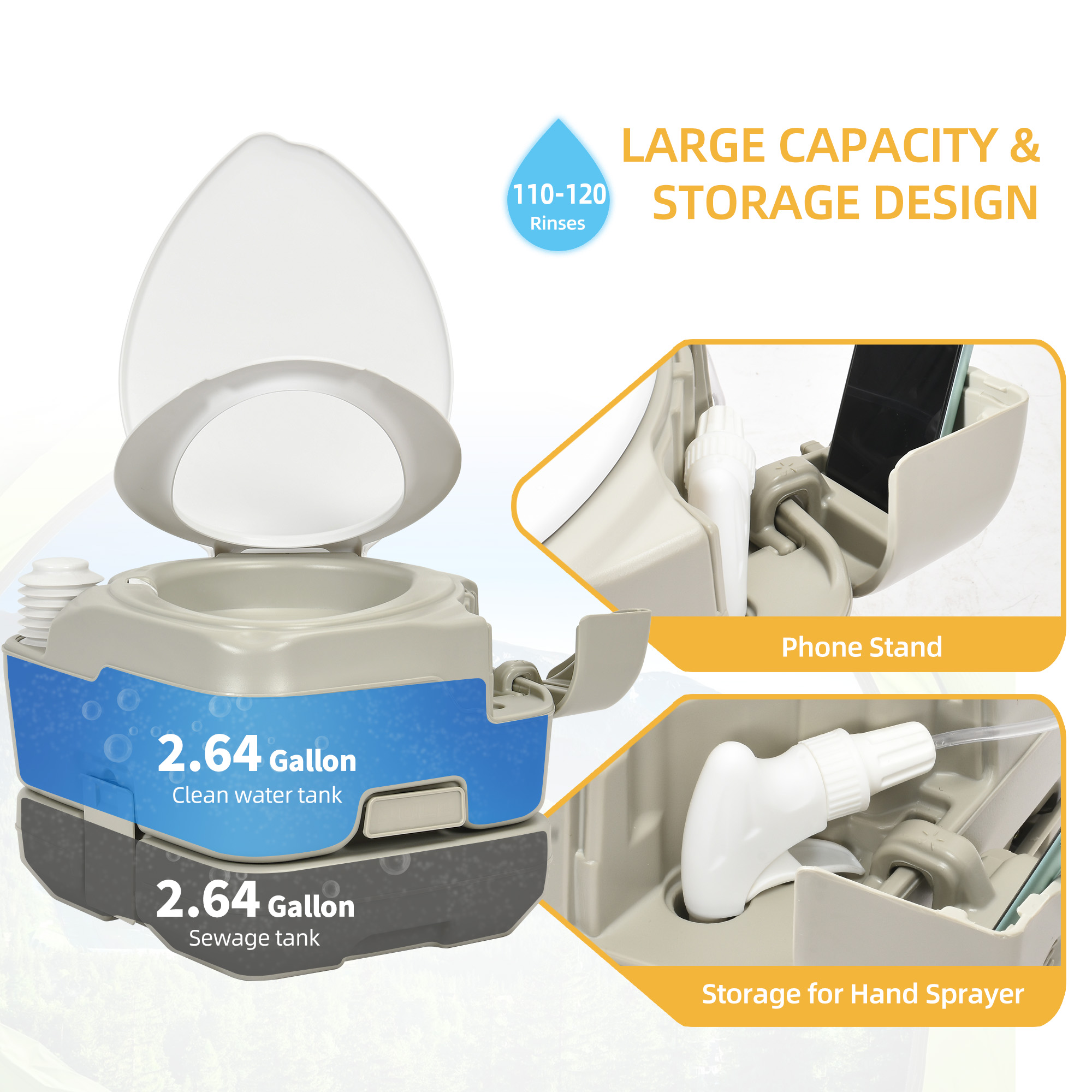 DWVO Portable Toilet for RV Travel, Camping Porta Potty, RV Toilet, 2.6 Gallon, Gray & White