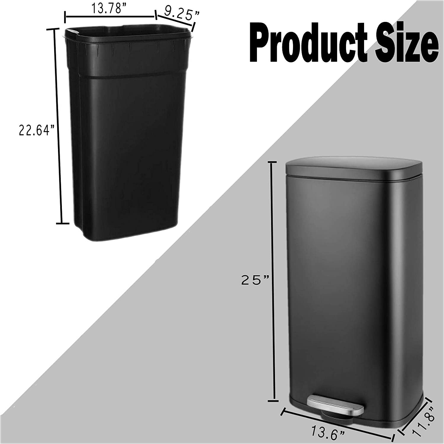 GARTIO 8 gal Stainless Steel Trash Can Kitchen Garbage Can - Black