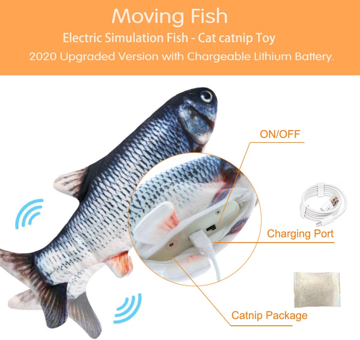 Amerteer Electric Flopping Fish, Moving Cat Kicker Fish Toy, Realistic Flopping Fish, Wiggle Fish Catnip Toys, Motion Kitten Toy, Plush Interactive Cat Toys, Fun Toy for Cat Exercise