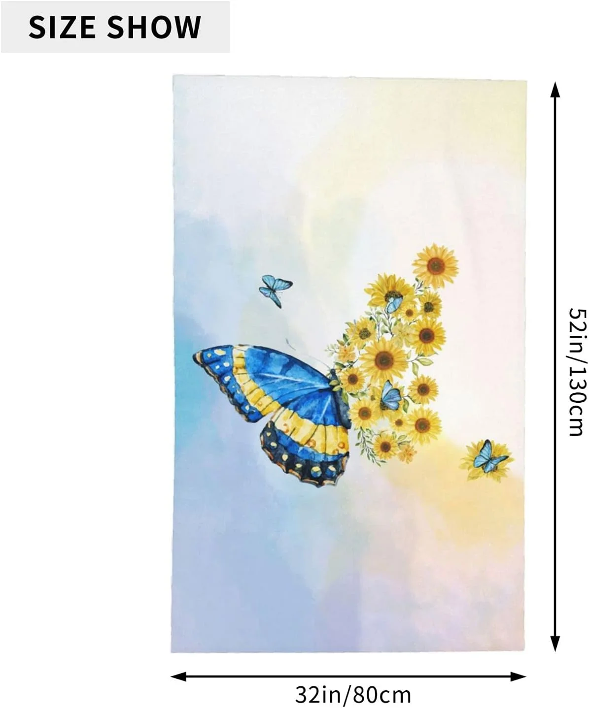 Vibrant Watercolor Butterfly Sunflower Towel for Bathroom Big Dry Towel Lightweight 52X32 Flowers Floral Beach Blanket Absorbent Yellow Blue Beach Towel Vintage Bathing Towel, Adult Labor Day Gift
