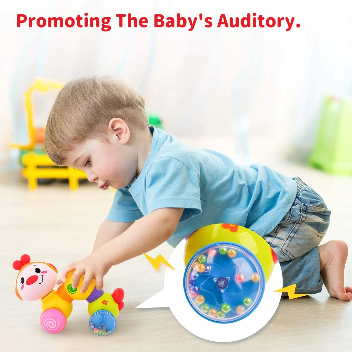 Zendure Baby Toys 6 to 12 Months, Infant Musical Crawling Toy, Press and Go Interactive Inchworm Toy with Light Up, Caterpillar Tummy Time Educational Toddler Toys 6 7 8 9 12 18 Months Boy Girl Gift