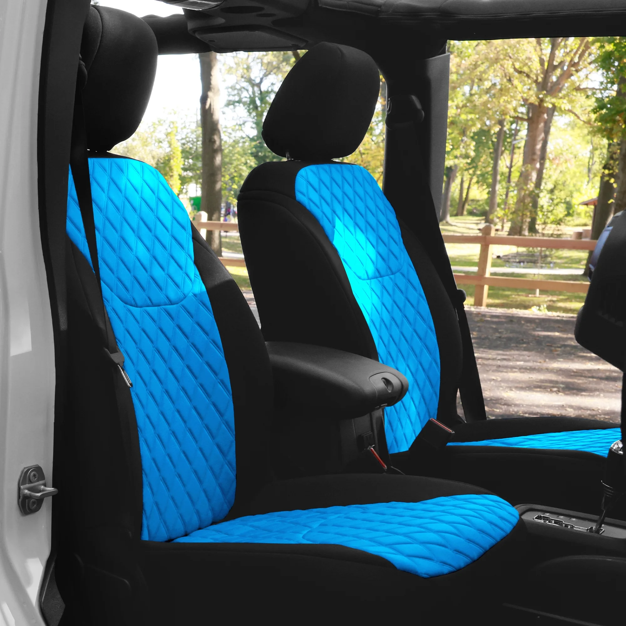 TLH Custom Fit Seat Covers for 2007-2018 Jeep Wrangler JK 4DR Neoprene Front Set Seat Covers Waterproof Aqua Color