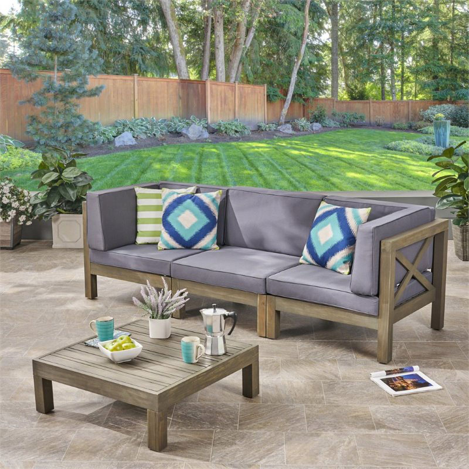 Afuera Living Modern / Contemporary 4 Piece Outdoor Acacia Wood Sofa Set in Gray