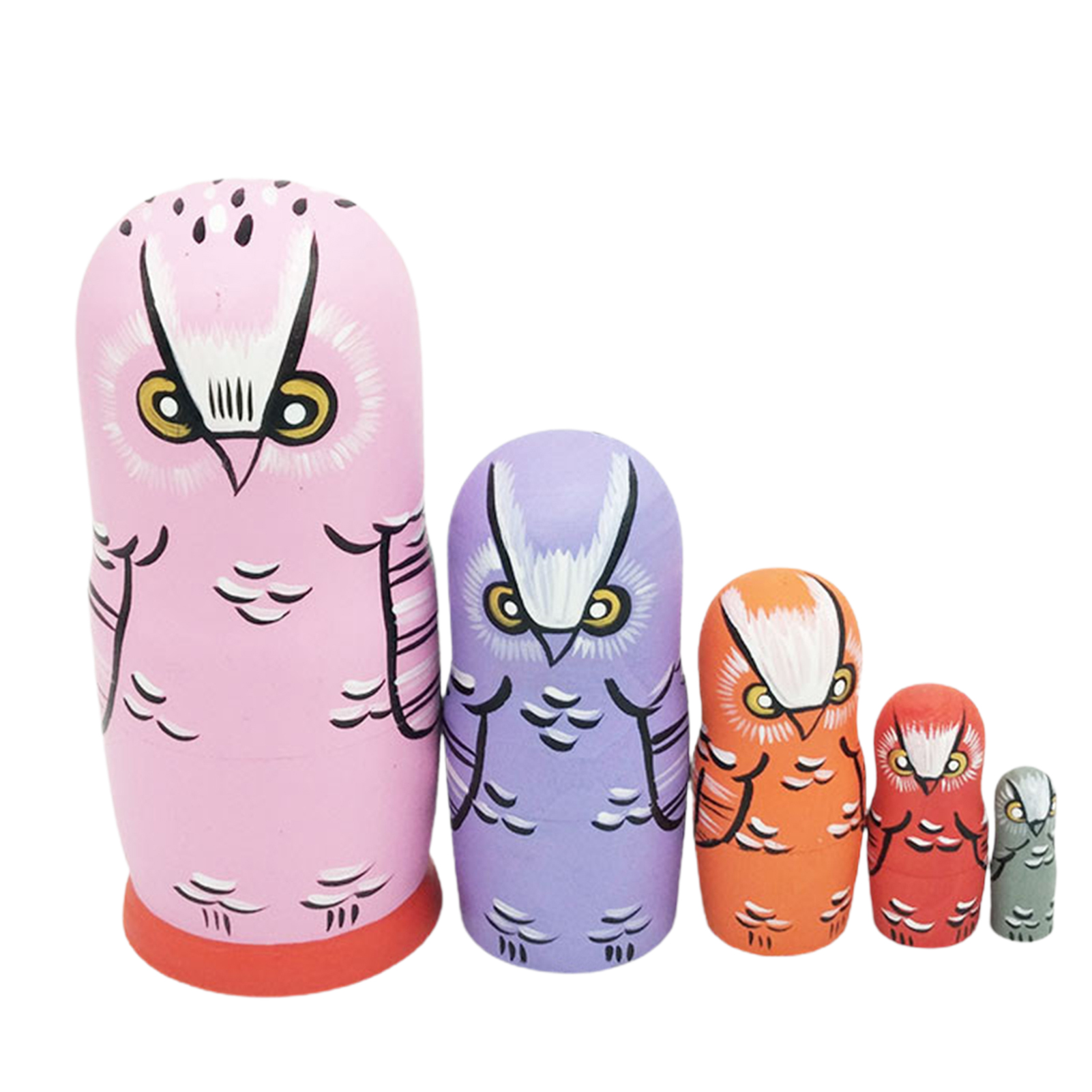 Taize 5Pcs/Set Nesting Dolls Hand-painted Ornament Wood Cartoon Owl Matryoshka Dolls for Home