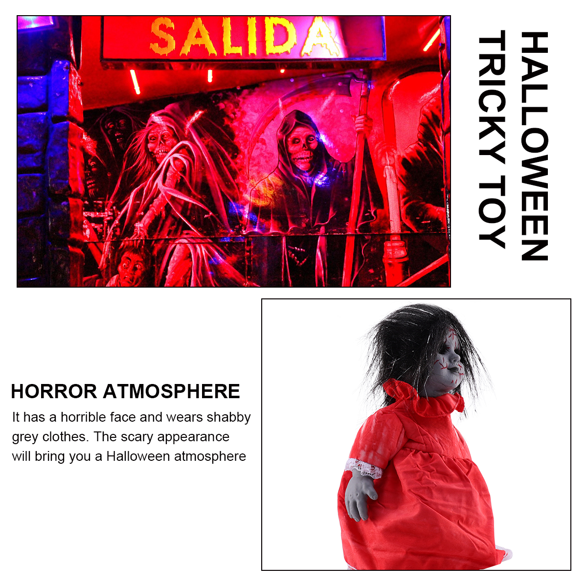 Voice-activated Induction Luminous Walking Doll Halloween Decor Scary Shine Baby Plastic Toys Dolls