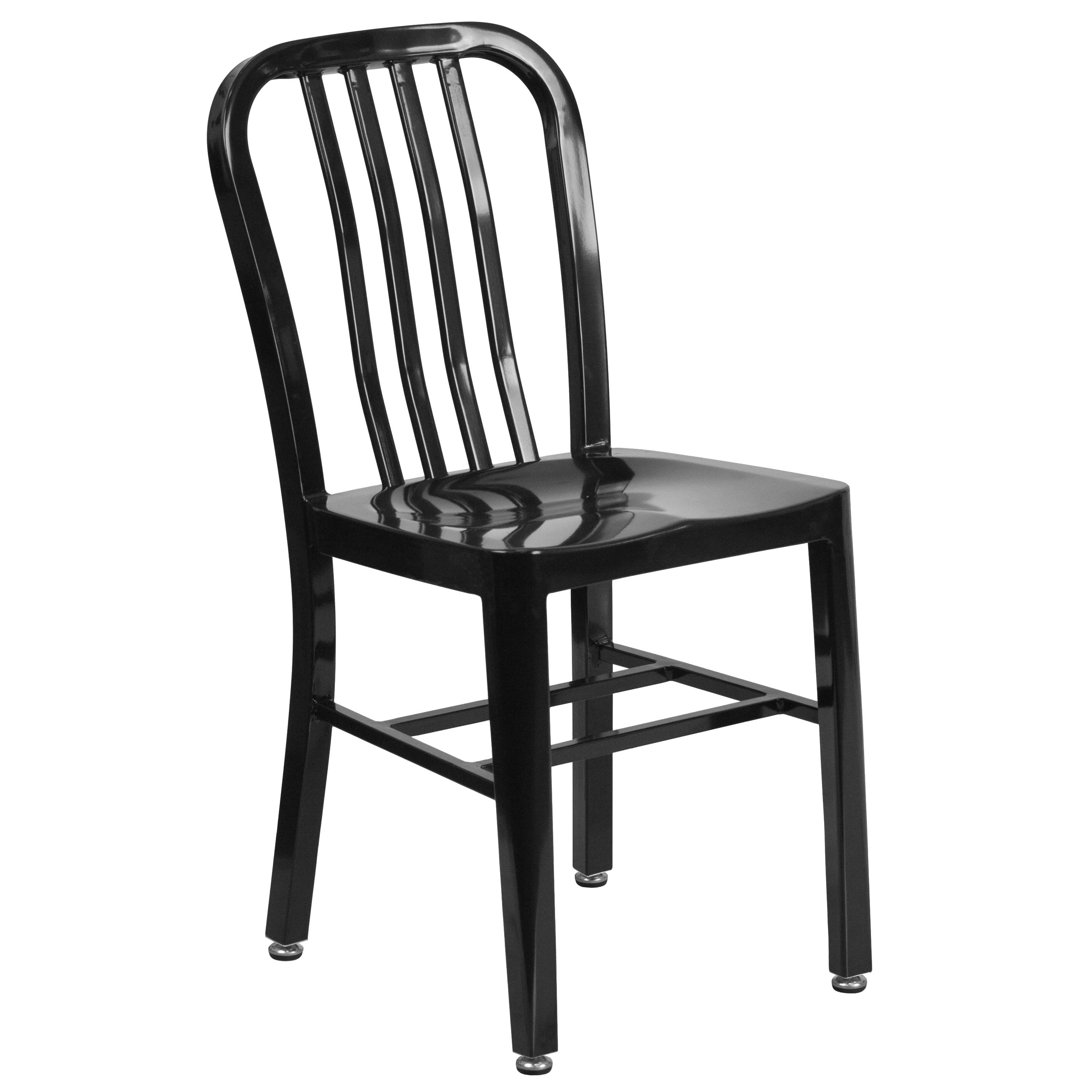 Merrick Lane 18 Inch Black Galvanized Steel Indoor/Outdoor Dining Chair with Slatted Back and Powder Coated Finish