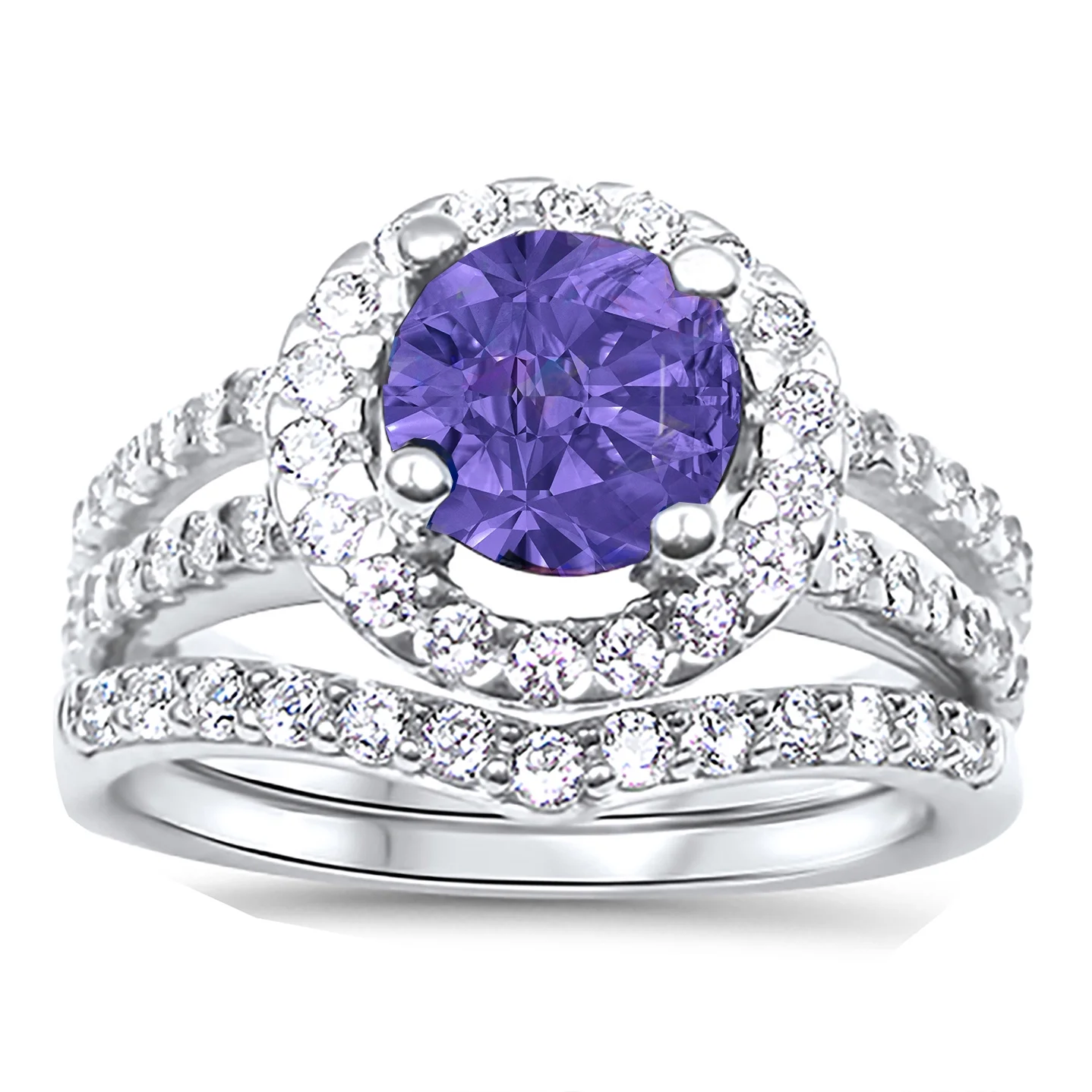 His Her Couples Wedding Rings, Purple CZ Black Silver Wedding Engagement Couples Rings Set 8/8