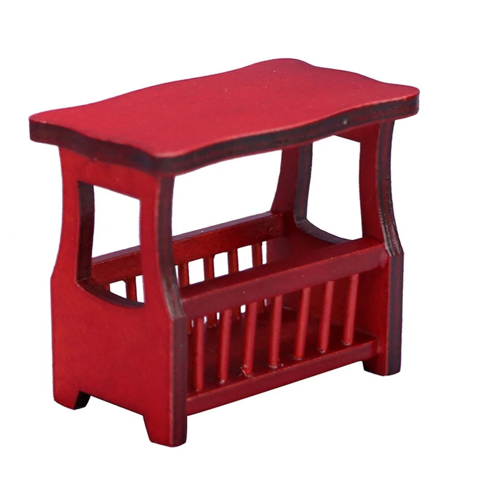 2 Pc Mini Coffee Table Vintage Decor Retro Models Wooden Dollhouse Small Red
