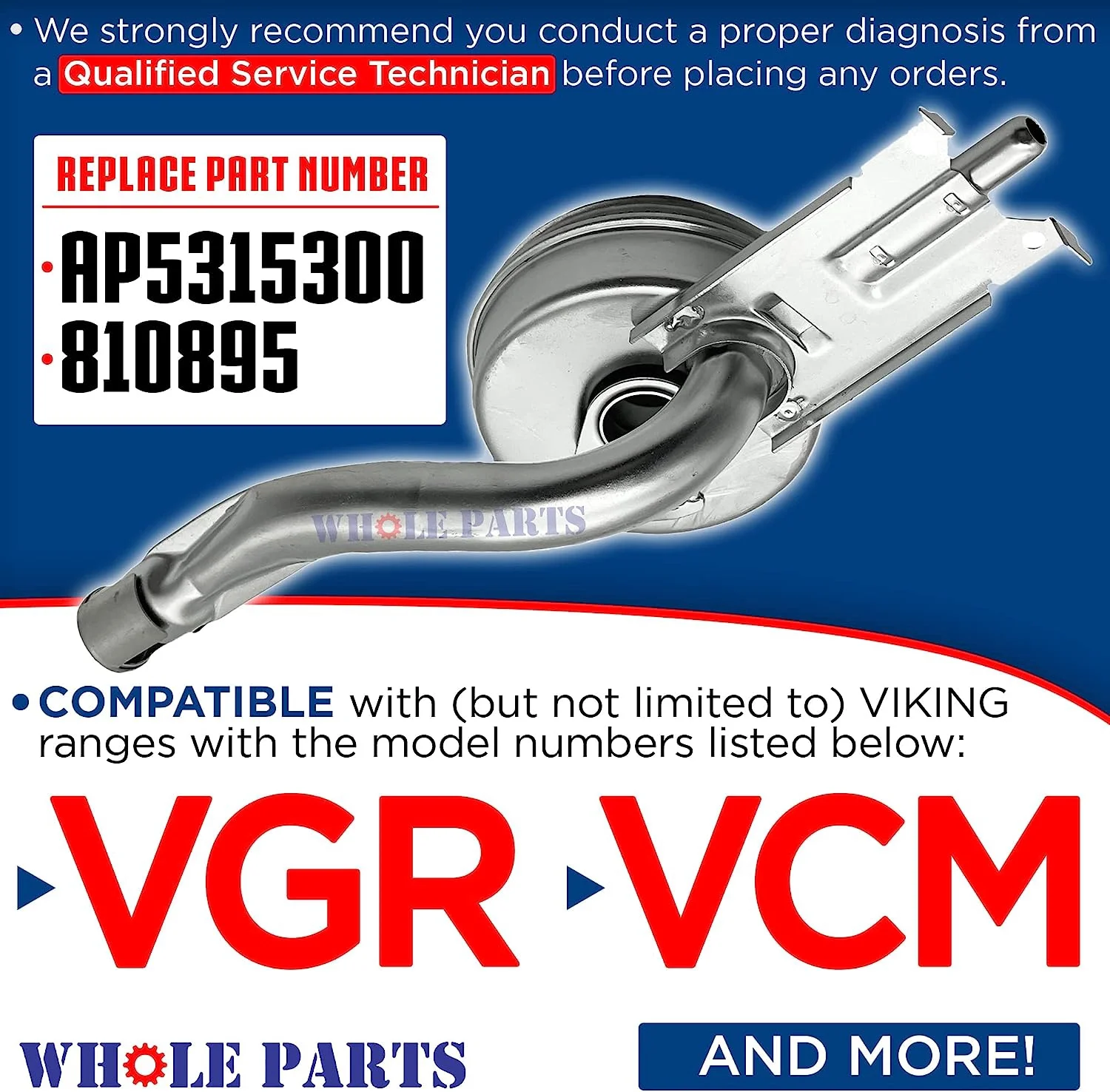 Whole Parts Top Front Burner Assembly Part# PA080001 - Replacement and Compatible with Some Viking Ranges