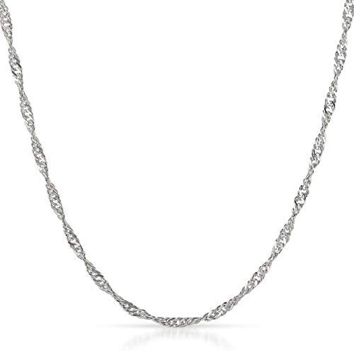 14K White Gold 1.5mm Singapore Pendant Chain, FREE Microfiber Cloth, Diamond Cut Rope Link Mens Womens Necklace, Giorgio Bergamo 16