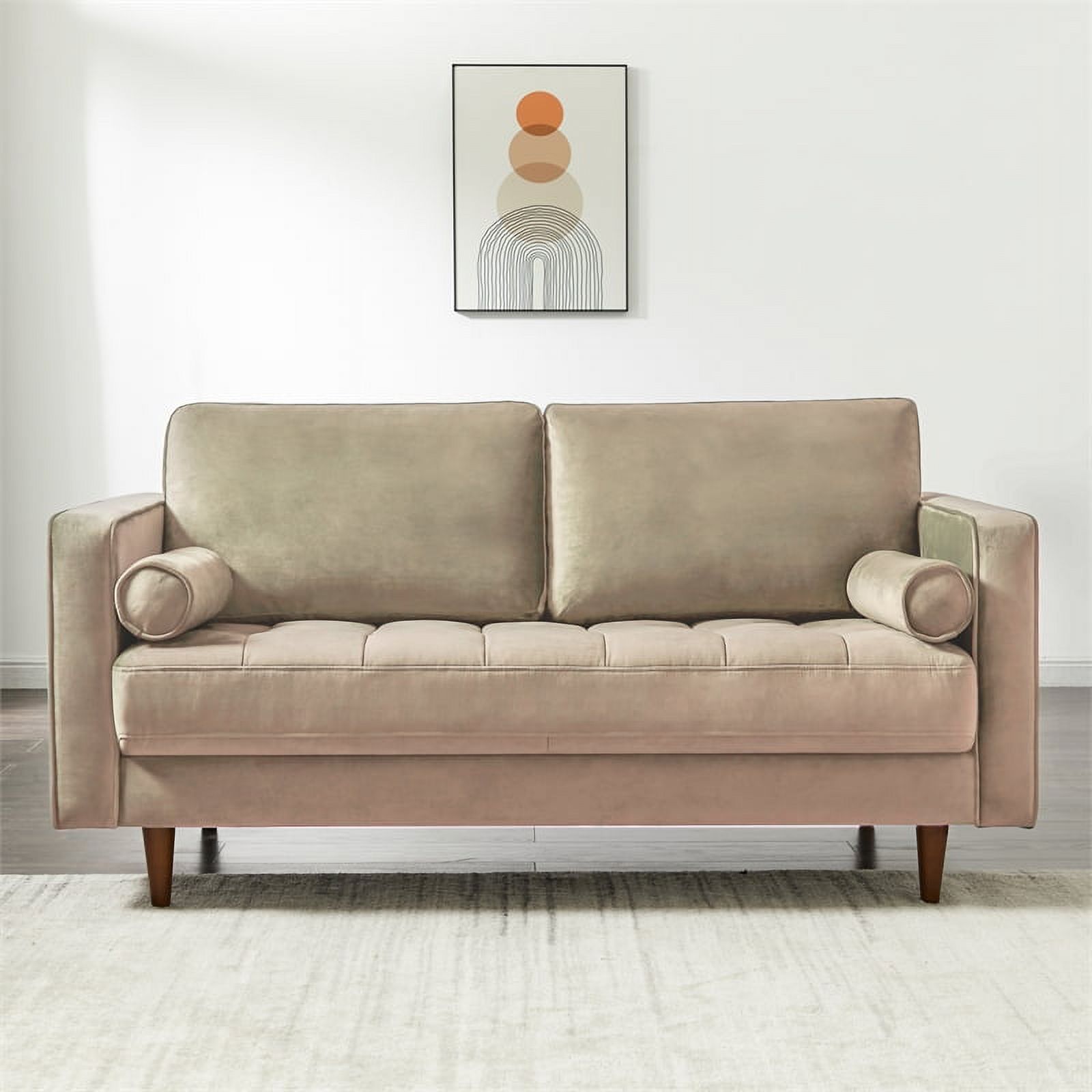 Pemberly Row Mid-Century Pillow Back Velvet Loveseat in Brown Taupe