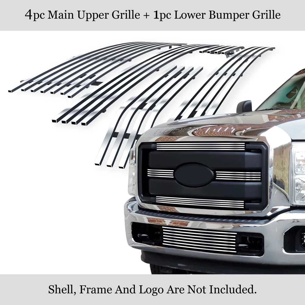 APS Compatible with Ford F-250 F350 F450 F550 SD 2011-2016 XLT lariat King Ranch Stainless Chrome Billet Grille Combo F61038A