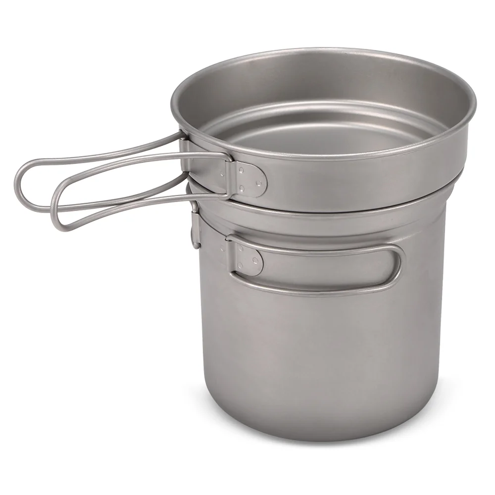 Dcenta Camping Titanium Cookware Set 1000ml 750ml Pot Pan Spoon Set for Outdoor Camping Hiking Backpacking Picnic Cooking Equipment