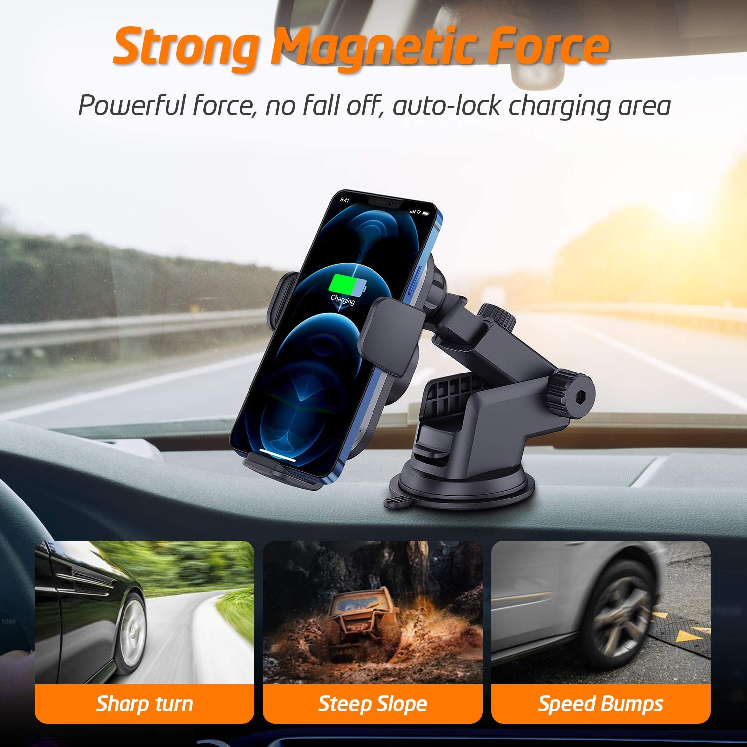 Wireless Car Charger, (New Version) WixGear Auto-Clamping Fast Wireless Car Charger, Phone Holder for Car, 15W Qi Fast Charging Compatible with All Models with Full Automatic Arms
