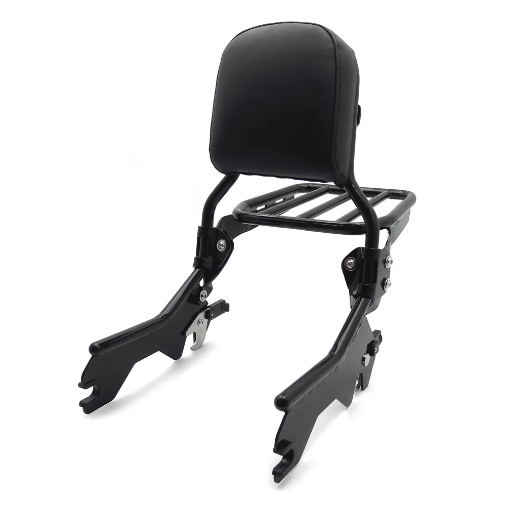 HTTMT- Black Holdfast Sport Luggage Rack Sissy Bar Upright Black Compatible With 18-later FLDE FLHC FLHCS FLSL FXBB