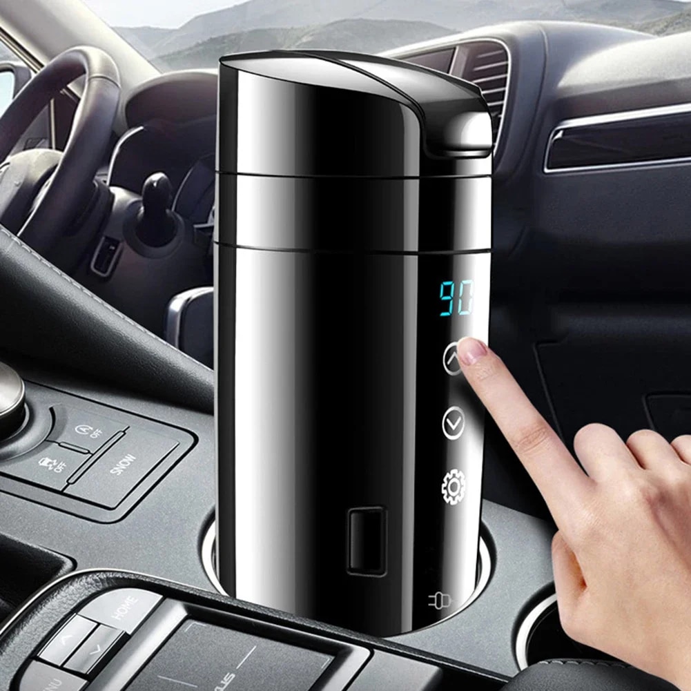 For 24V Car Heating Cup Portable  Kettle 400/450ML Smart Digital Thermos Stainless Steel Coffee Mug Thermal Water Bottle