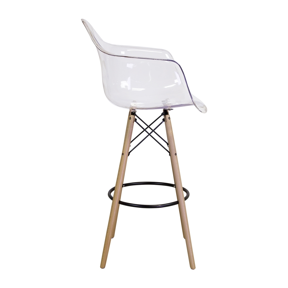 Charles Eames Style DAW Counter Stool, Clear with Wooden Dowel Base