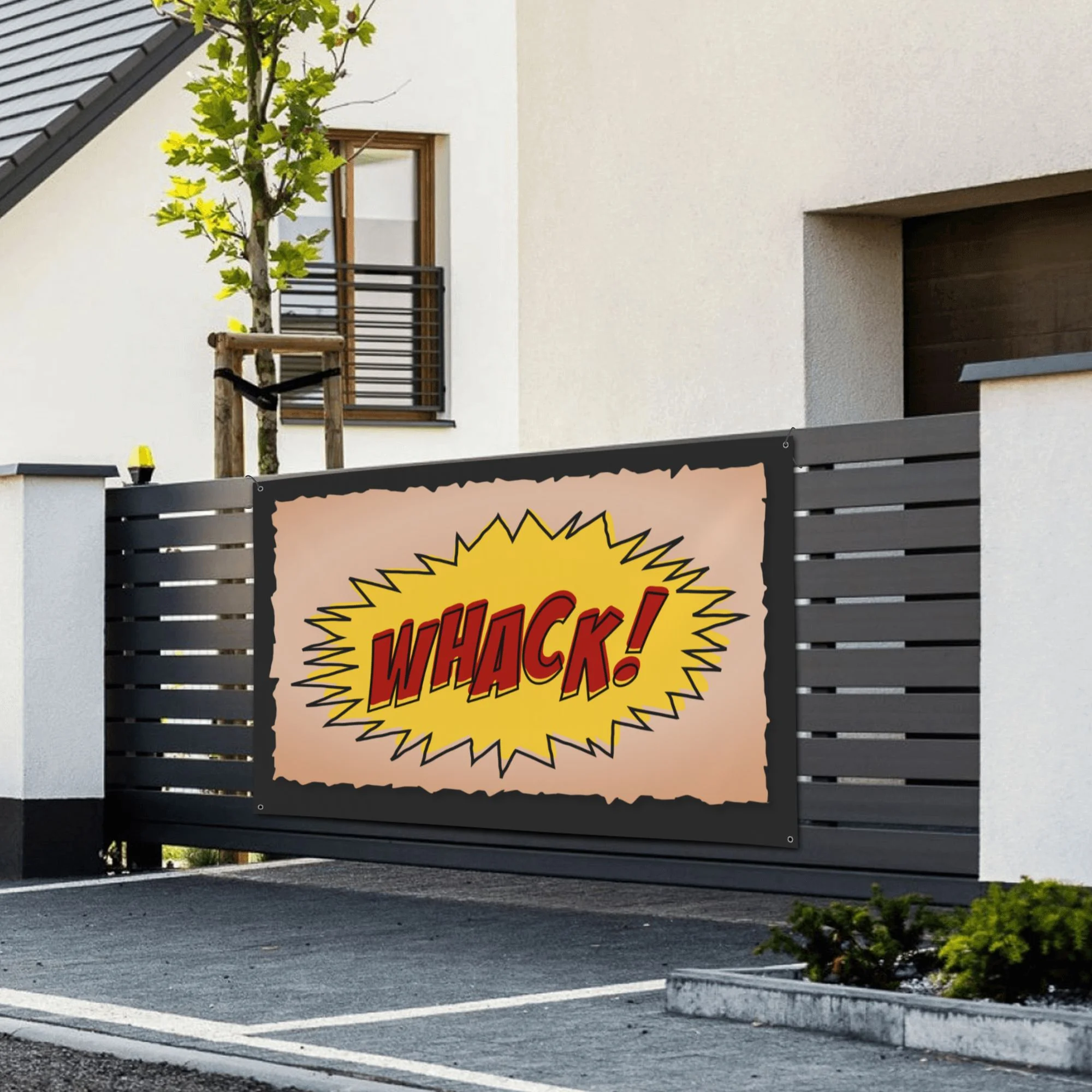 DouZhe Whack Slogan Sign Banner, Comics Poster Hanging Banners Backdrop Festive Party Decor for Indoor Outdoor, 47 x 71 Inches